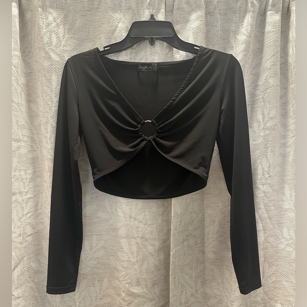Just Quella Black scoop long sleeve crop top | Size small